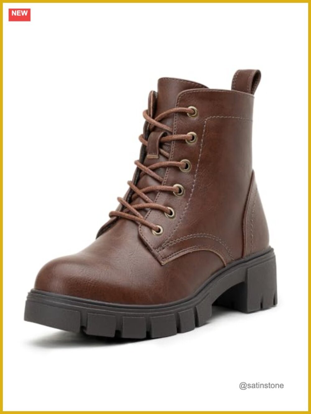 Faux Leather Lace-Up Combat Ankle Boots Chunky Platform Heel